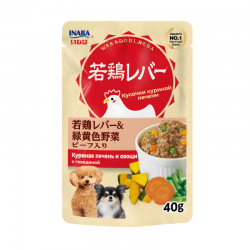 INABA влажный корм для собак Wakadori reba Куриная печень и овощи с говядиной, 40 г