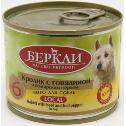 Беркли Local консервы для собак №6 Кролик с говядиной и болгарским перцем, 200 г